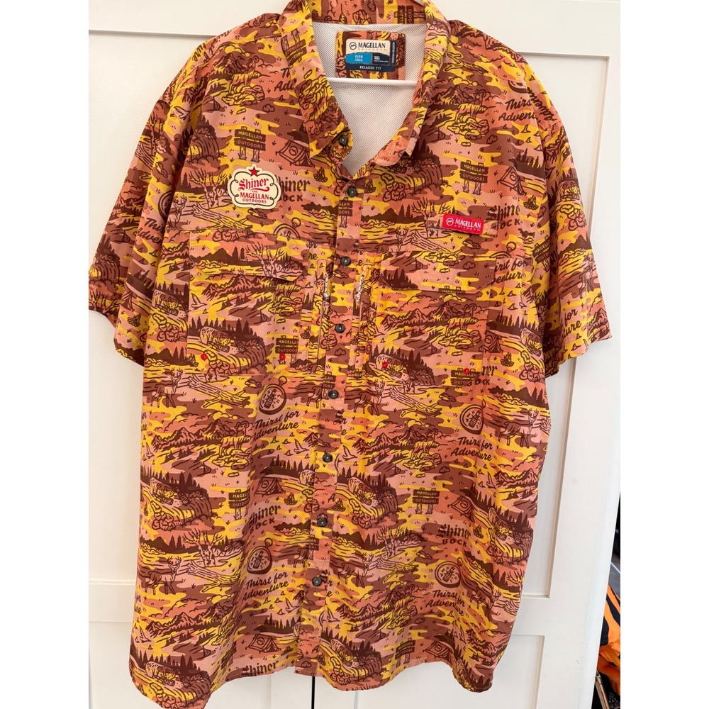 Magellan Outdoors Shiner Bock Fishing Shirt Mens 3XL Orange Thirst For Adventure